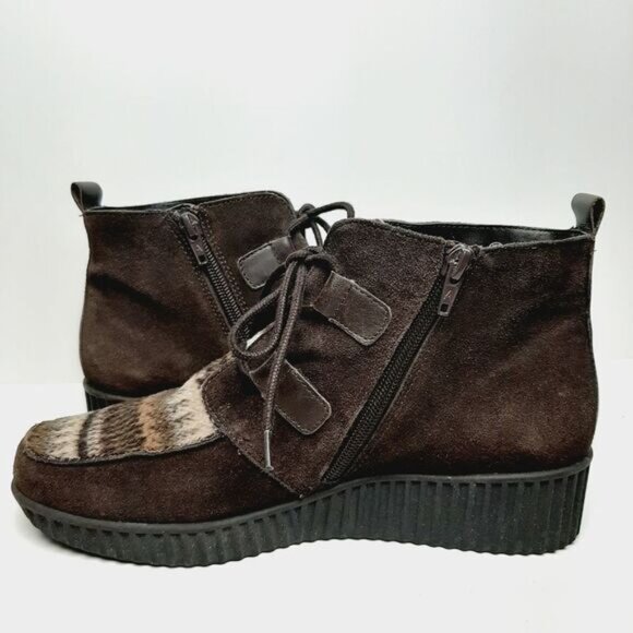 AEROSOLES / Umpire Boho Platform Ankle Boot Fair Isle Brown Suede Bootie Sz 9 - Picture 10 of 13